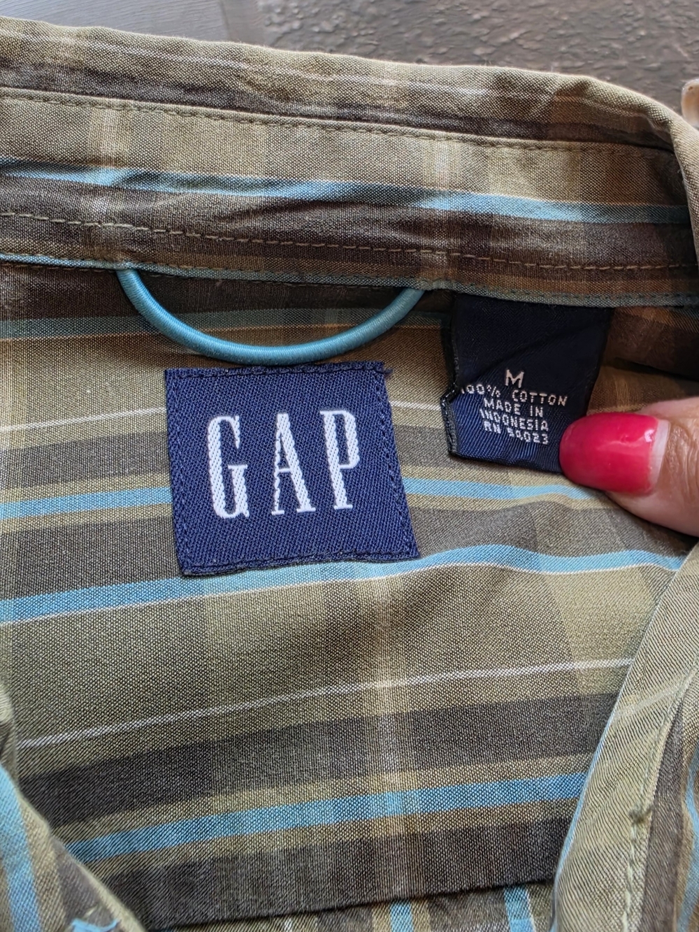 GAP Olive and Blue Striped Casual Button-Down Shirt